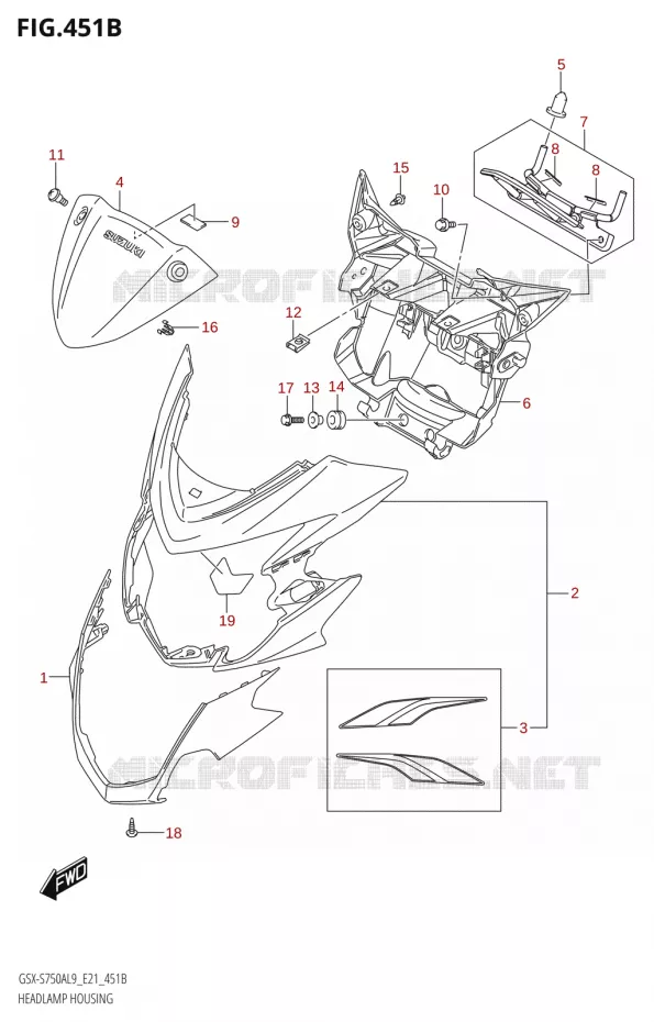 KOPLAMPBEHUIZING (GSX-S750YA:L9:E21) Suzuki MOTO 750 GSX-S 2019  GSX-S750A L9 (E21)
