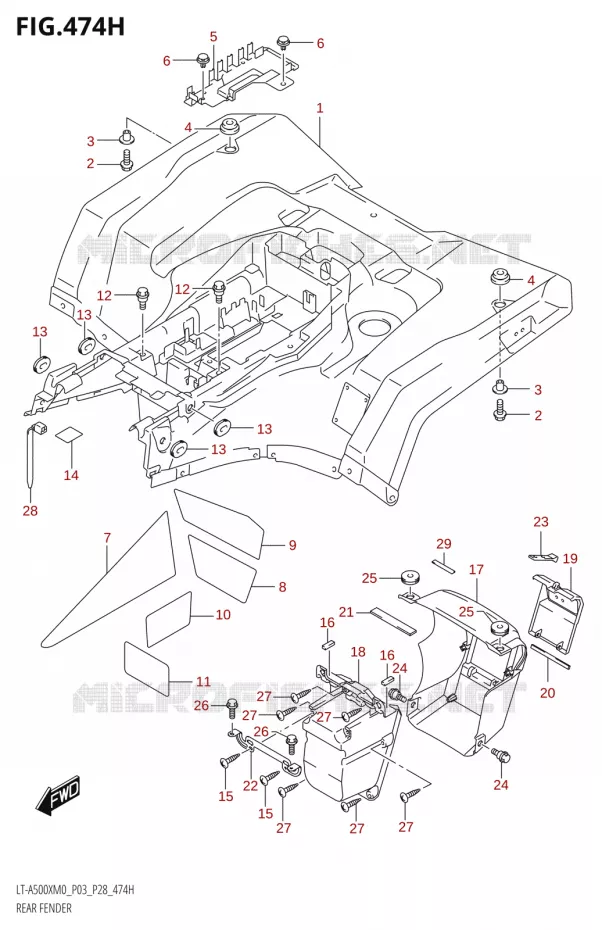 ACHTERSPATBORD00XPZM0 P28) Suzuki QUAD 500 KINGQUAD 2020  LT-A500X / XP / XPZ M0 (P03,P28,P33)