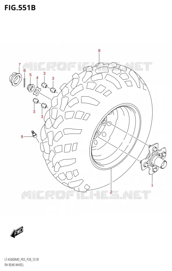 RECHTSE ACHTERWIEL500XM0 P28) Suzuki QUAD 500 KINGQUAD 2020  LT-A500X / XP / XPZ M0 (P03,P28,P33)