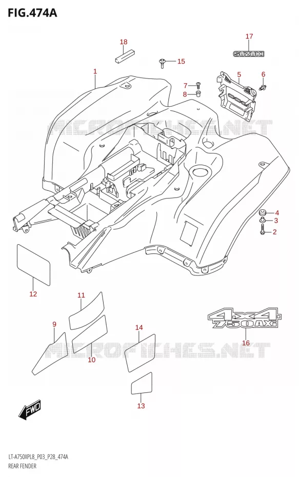 ACHTERSPATBORD-A750XP:L8:P03) Suzuki QUAD 750 KINGQUAD 2018  LT-A750XPB L8 (P03)