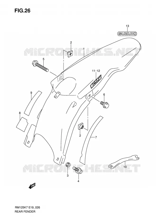ACHTERSPATBORD Suzuki MOTO 125 RM 2010  RM125K8(P19)