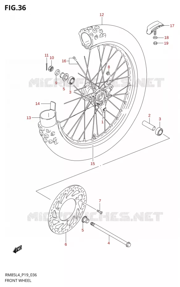 VOORWIELT (RM85LL4 P19) Suzuki MOTO 85 RM 2014  RM85 L4 (P19)