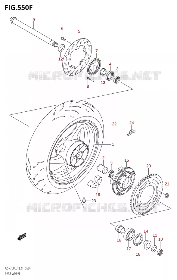 ACHTERWIEL (GSR750AUE:L3:E21) Suzuki MOTO 750 GSR 2013  GSR750 L3 (E21)