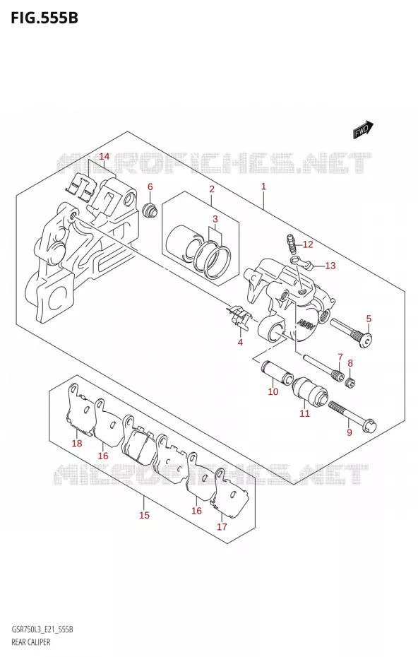 REAR CALIPER (GSR750:L3:E24) Suzuki MOTO 750 GSR 2013  GSR750AUE L3 (E21)