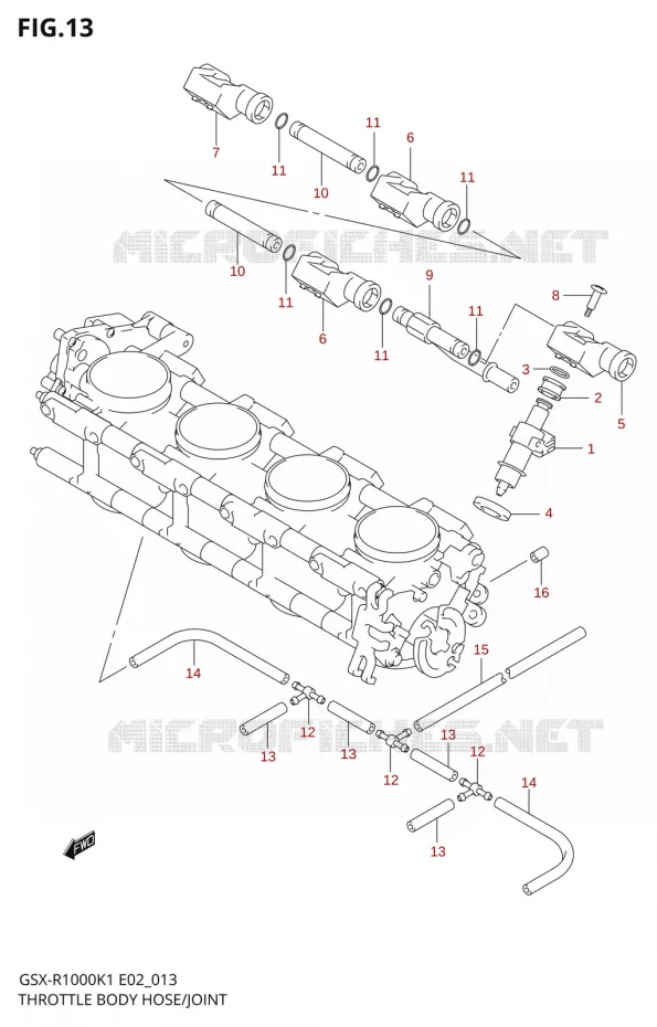 INJECTORENANT FLEXIBLE / ROTULE (GSX-R1000K1) Suzuki MOTO 1000 GSX-R 2001  GSX-R1000K1(E24)