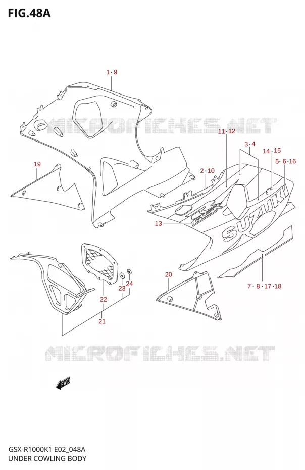 ONDERAANKLEDINGUR (GSX-R1000K2) Suzuki MOTO 1000 GSX-R 2002  GSX-R1000K2(E19)