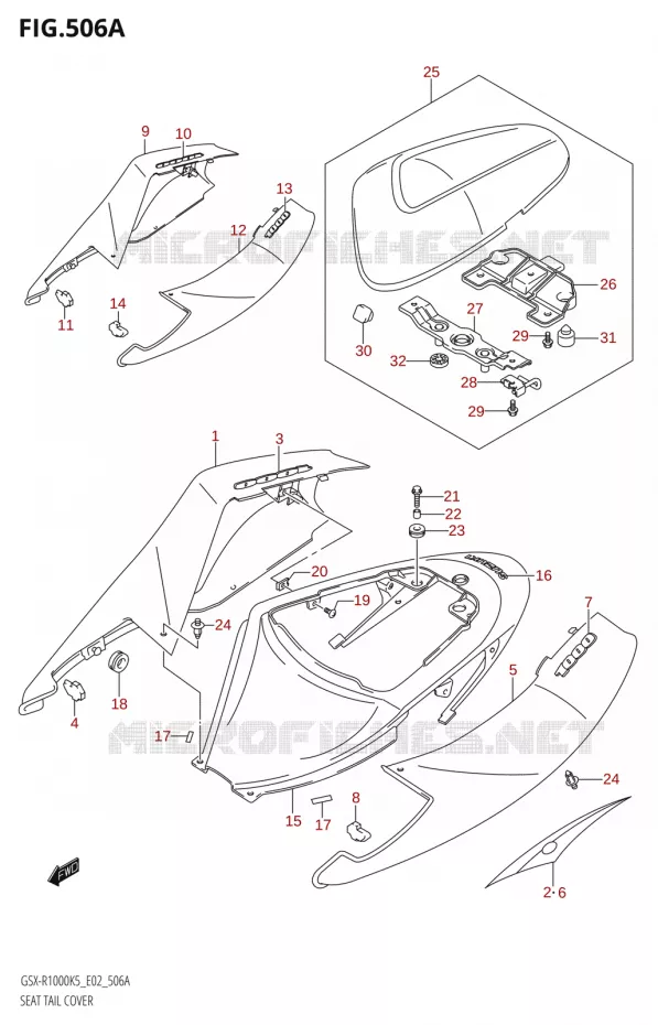 ACHTER KUIP - SEAT COWL00:K5:(E02,E19,E24,P37)) Suzuki MOTO 1000 GSX-R 2006  GSX-R1000 K6 (E37)