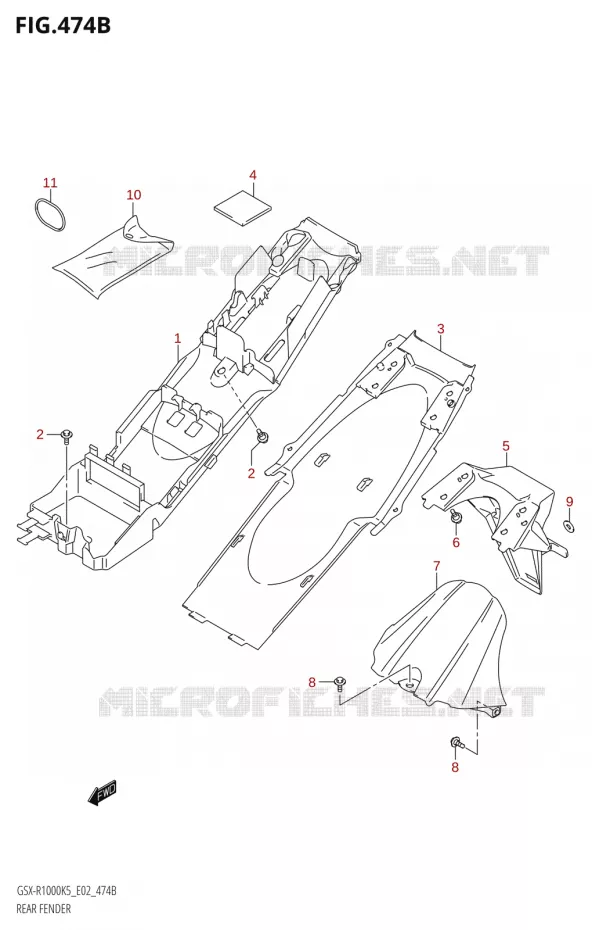 ACHTERSPATBORDX-R1000U2:K5:E19) Suzuki MOTO 1000 GSX-R 2006  GSX-R1000 K6 (E19)