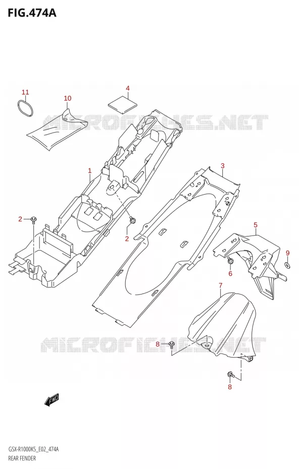 ACHTERSPATBORDX-R1000:K5:(E02,E19,E24,P37)) Suzuki MOTO 1000 GSX-R 2005  GSX-R1000 K5 (E24)