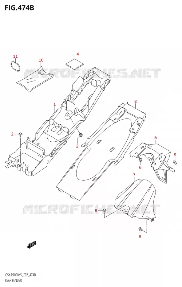 ACHTERSPATBORDX-R1000U2:K5:E19) Suzuki MOTO 1000 GSX-R 2005  GSX-R1000 K5 (E02)