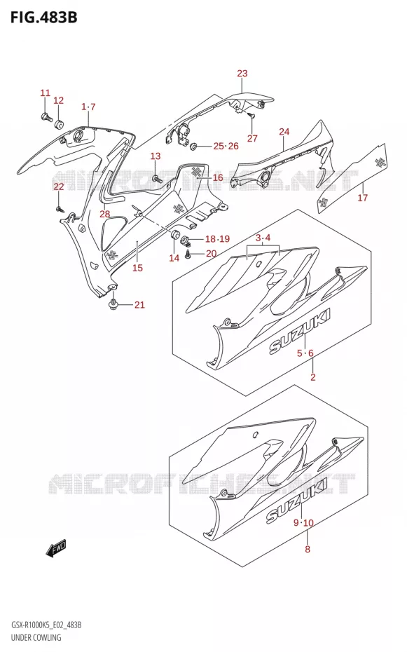 ONDER COWLING (GSX-R1000U2:K5:E19) Suzuki MOTO 1000 GSX-R 2005  GSX-R1000 K5 (E19)