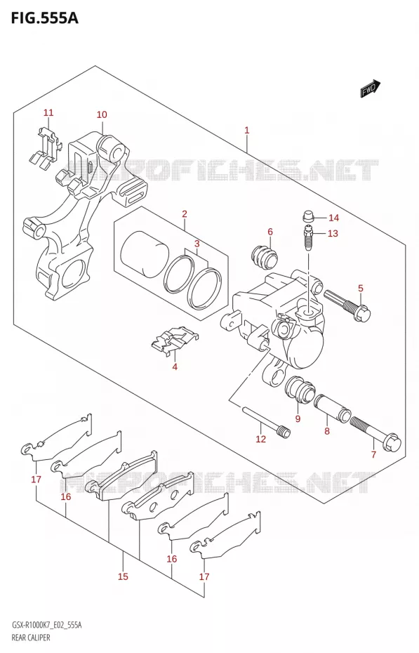 REAR CALIPER Suzuki MOTO 1000 GSX-R 2008  GSX-R1000 K8 (P37)