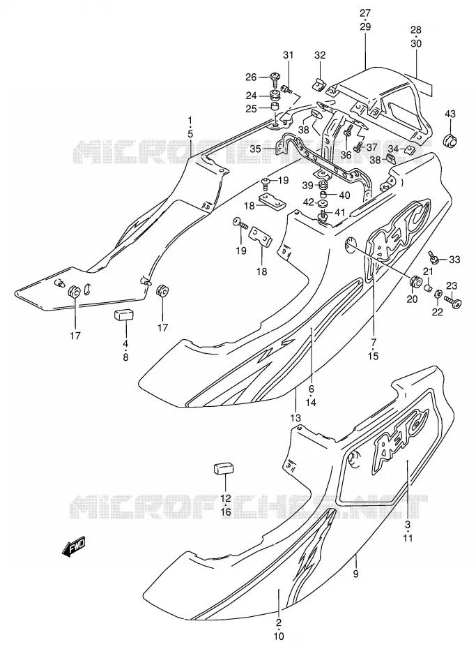 ACHTER KUIP  (MODELE P) Suzuki MOTO 125 RG 1993  RG125FP(E18)