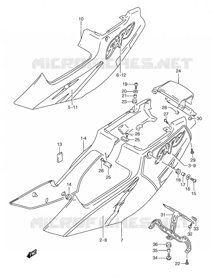 ACHTER KUIP  (MODELE P) Suzuki MOTO 250 RG 1993  RGV250P(E24)