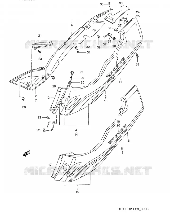ACHTER KUIP  (MODELE T/V) Suzuki MOTO 900 RF 1997  RF900RV(E28)