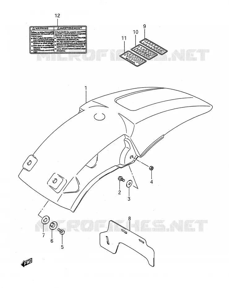 ACHTERSPATBORD (MODELE K/L/M) Suzuki MOTO 250 RM 1990  RM250L(E28)