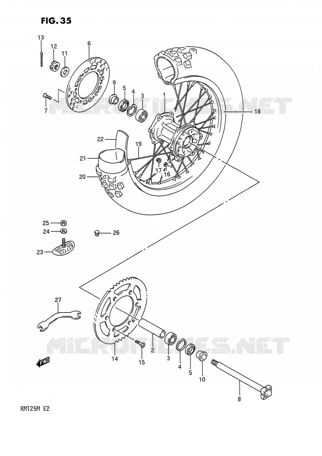 ACHTERWIEL (MODELE K) Suzuki MOTO 125 RM 1991  RM125M(E2)