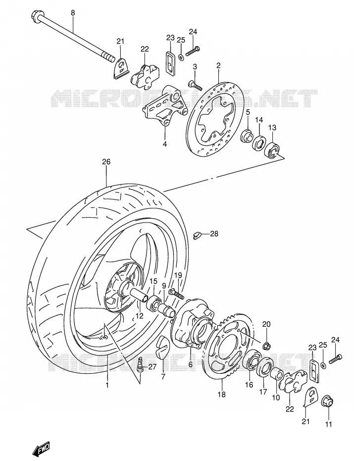 ACHTERWIEL (MODELE P/R) Suzuki MOTO 600 RF 1993  RF600RUP(E2)
