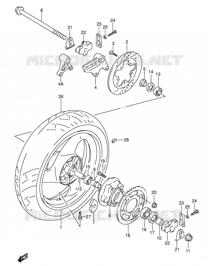 ACHTERWIEL (MODELE S/T/V) Suzuki MOTO 600 RF 1996  RF600RUT(E2)