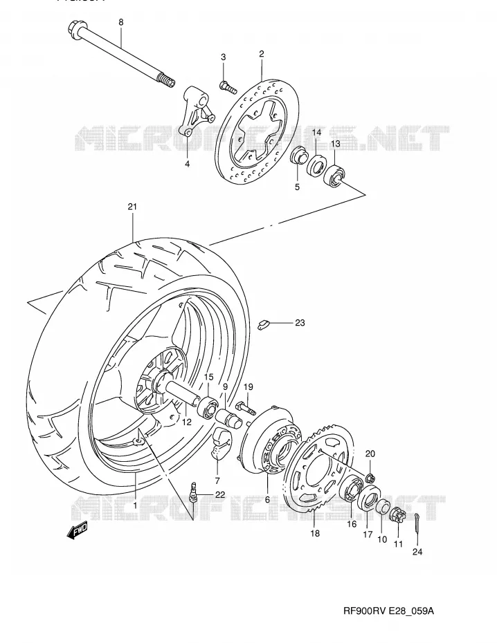 ACHTERWIEL (MODELE T/V) Suzuki MOTO 900 RF 1994  RF900RR(E28)