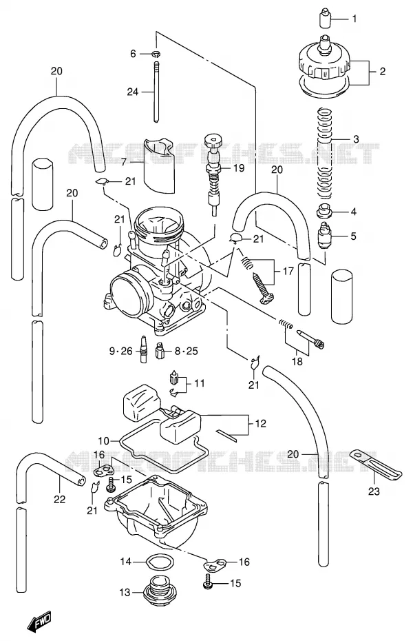 CARBURATOR (MODELE T/V) Suzuki MOTO 125 RM 1997  RM125V(E2)
