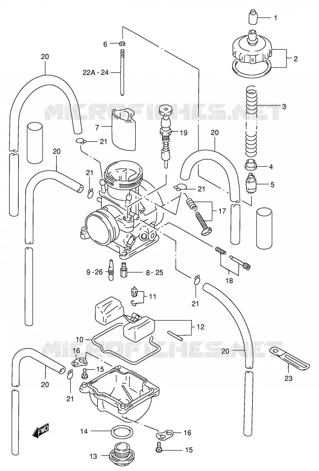 CARBURATOR (MODELE V) Suzuki MOTO 250 RM 1997  RM250V(E3/E28)