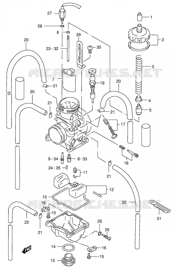 CARBURATOR (MODELE W/X/Y) Suzuki MOTO 250 RM 1997  RM250V(E3/E28)