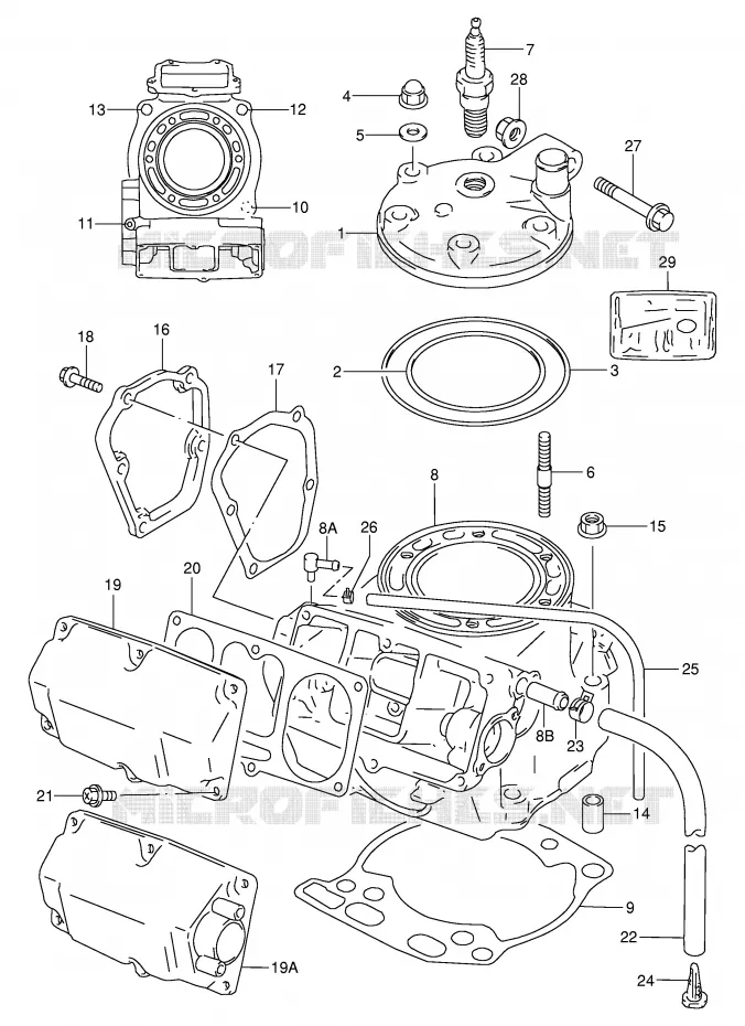CILINDER (MODELE T/V/W) Suzuki MOTO 250 RM 2000  RM250Y(E3/E28)