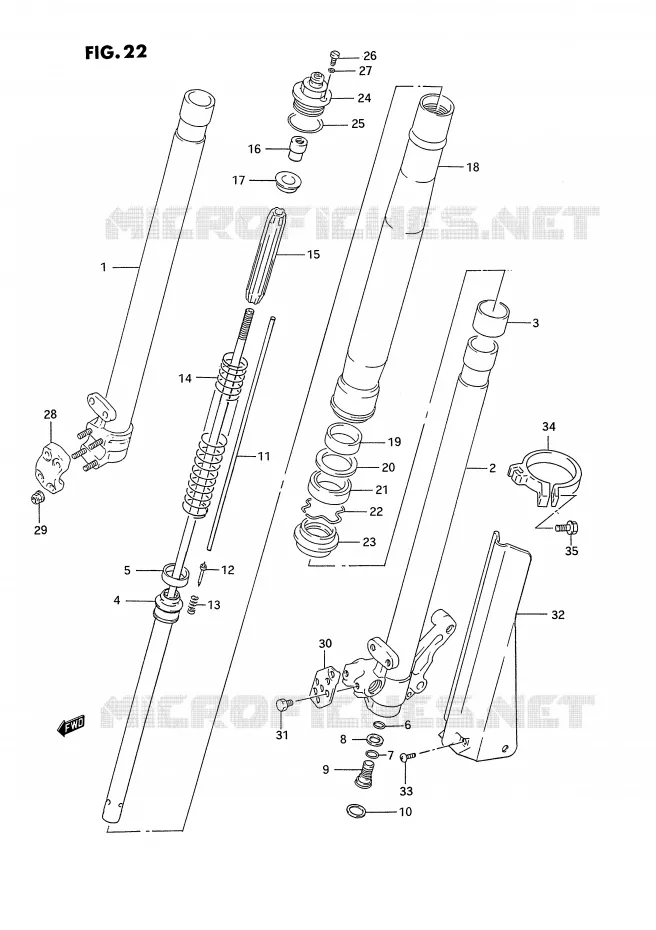 FRONT SCHOKDEMPER (MODELE N) Suzuki MOTO 125 RM 1993  RM125P(E2)