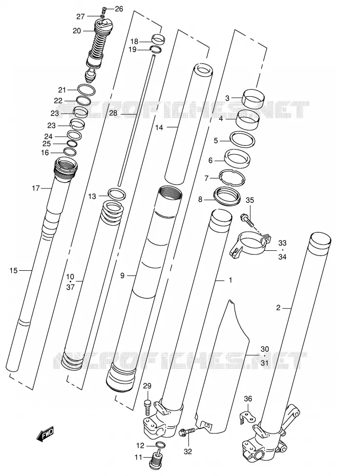 FRONT SCHOKDEMPER (MODELE X) Suzuki MOTO 125 RM 1996  RM125T(E2)
