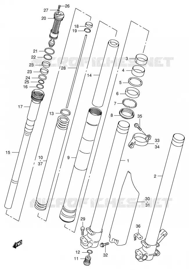 FRONT SCHOKDEMPER (MODELE X) Suzuki MOTO 250 RM 1997  RM250V(E3/E28)