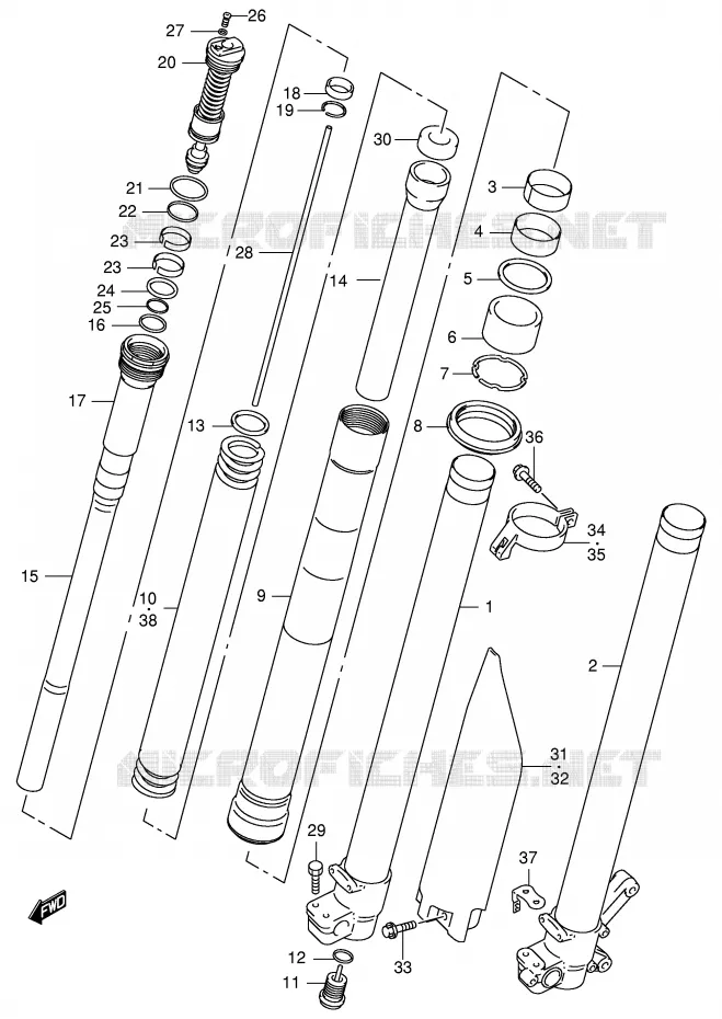 FRONT SCHOKDEMPER (MODELE Y) Suzuki MOTO 125 RM 1998  RM125W(E2)