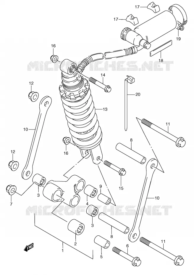 SCHOKBREKER AANEENSCHAKELING (MODELE M/N) Suzuki MOTO 250 RG 1992  RGV250N(E24)