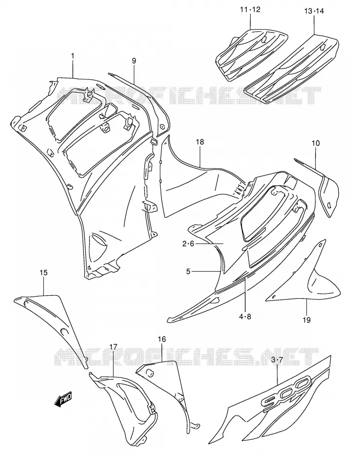 SIDE KUIP (MODELE V) Suzuki MOTO 900 RF 1998  RF900RW(E2)