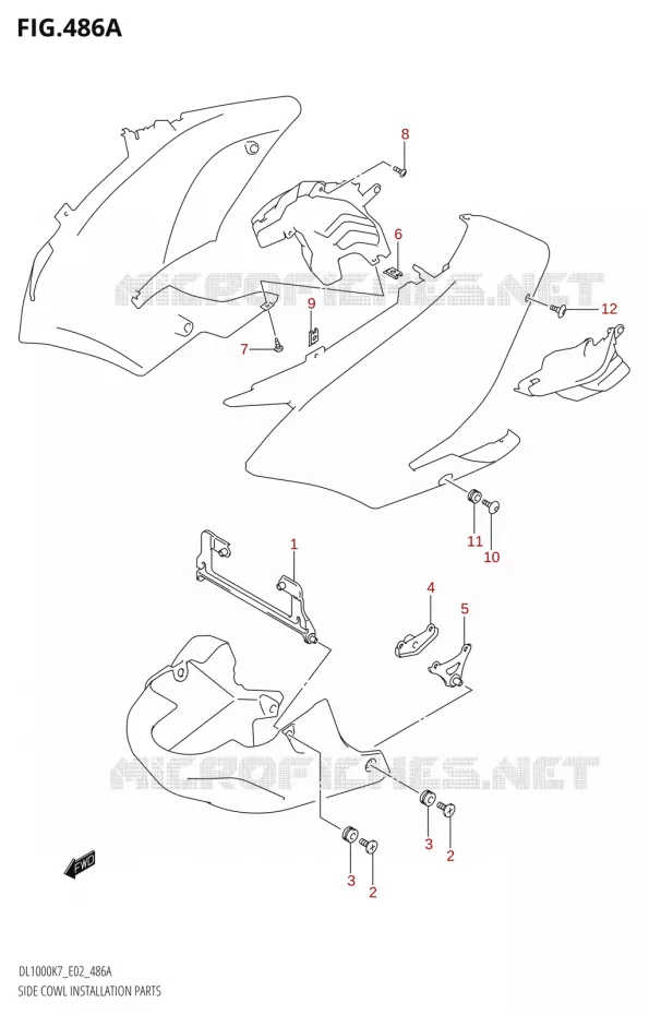 SIDE COWL INSTALLATION PARTS Suzuki MOTO 1000 V-STROM 2007  DL1000 K7 (E02,E19,E24,E37)