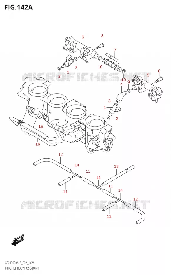 GASKLEPHUIS SLANG / JOINTT (GSX1300RA:L3:E02) Suzuki MOTO 1300 HAYABUSA 2013  GSX1300RA L3 (E02)