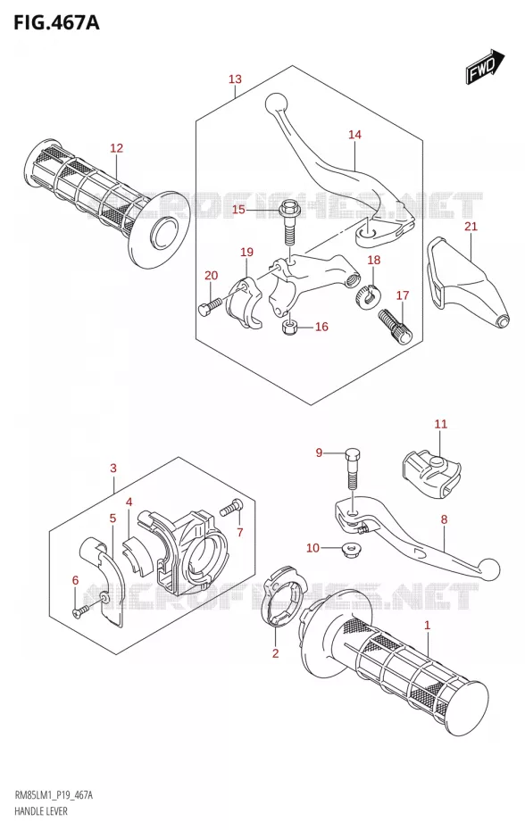 HANDGRIPS - LEVERS Suzuki MOTO 85 RM 2021  RM85L M1 (E19)