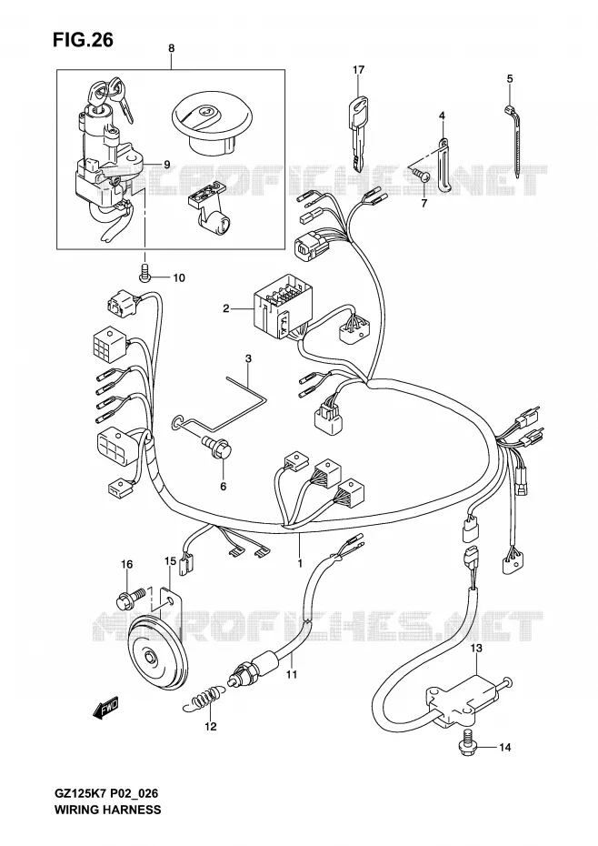 BEDRADING (MODEL K3 /​ K4 /​ K5 /​ K6) Suzuki MOTO 125 MARAUDER 2003  GZ125K3(P02)