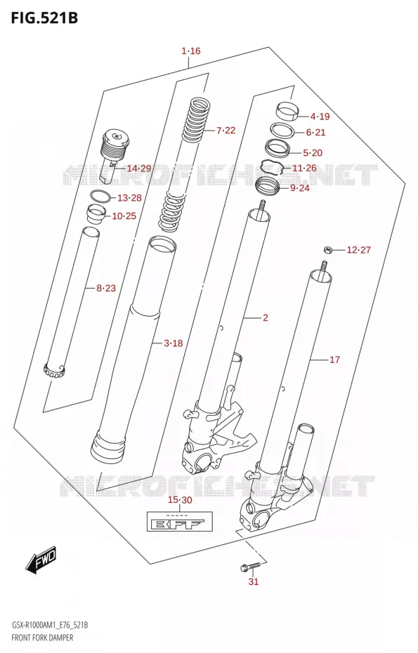 VOORVORKK DAMPER (GSX-R1000RA,GSX-R1000RZA) Suzuki MOTO 1000 GSX-R 2021  GSX-R1000RA M1 /​ GSX-R1000RZA M1 ( E76 ECE2 E17,22,39 )