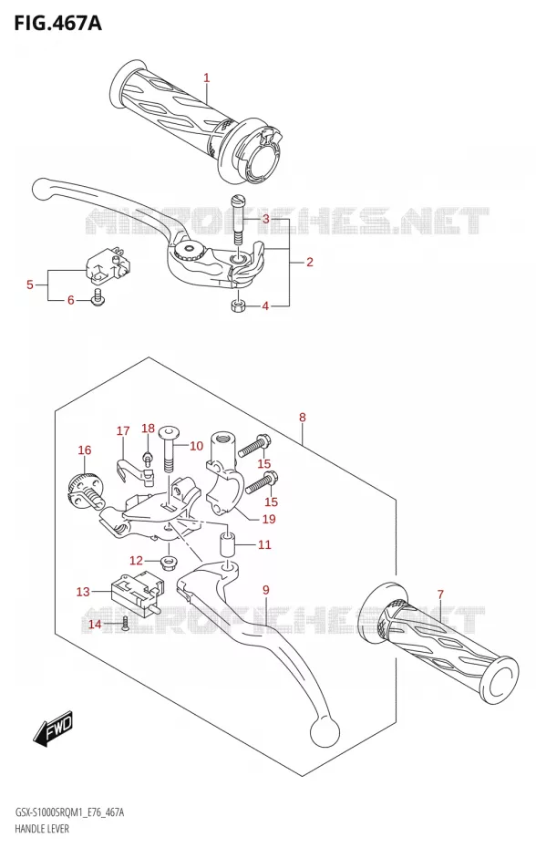 HEFBOMEN - HANDGRIPS Suzuki MOTO 1000 KATANA 2021  GSX-S1000SRQ M1 (E76 ECE2 E17,22,39)