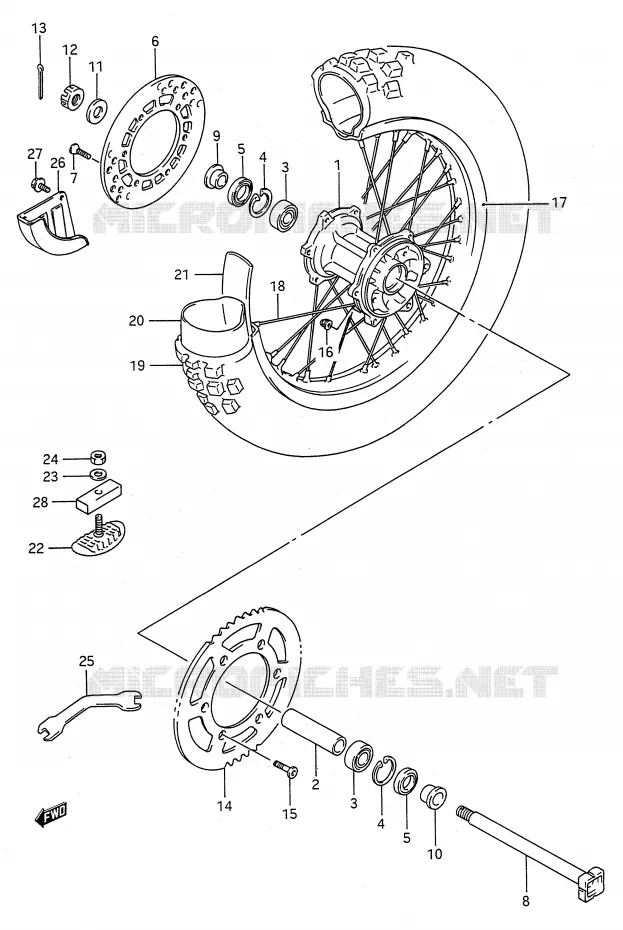 ACHTERWIEL (MODELE L/M) Suzuki MOTO 125 RM 1991  RM125 M (E03,E28,E33)