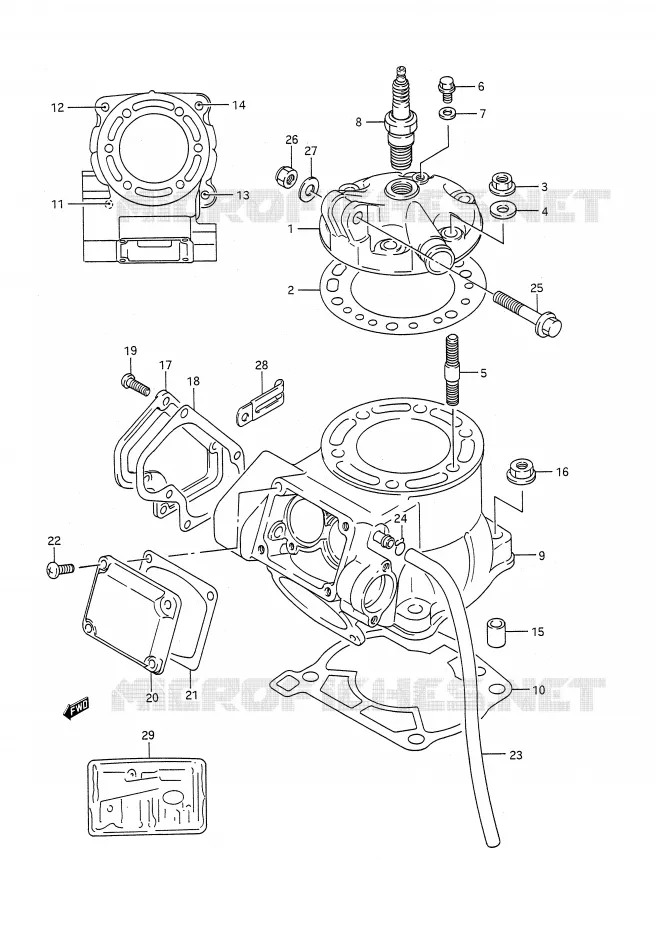 CILINDER (MODELE K/L) Suzuki MOTO 250 RM 1992  RM250 N (E03,E28,E33)