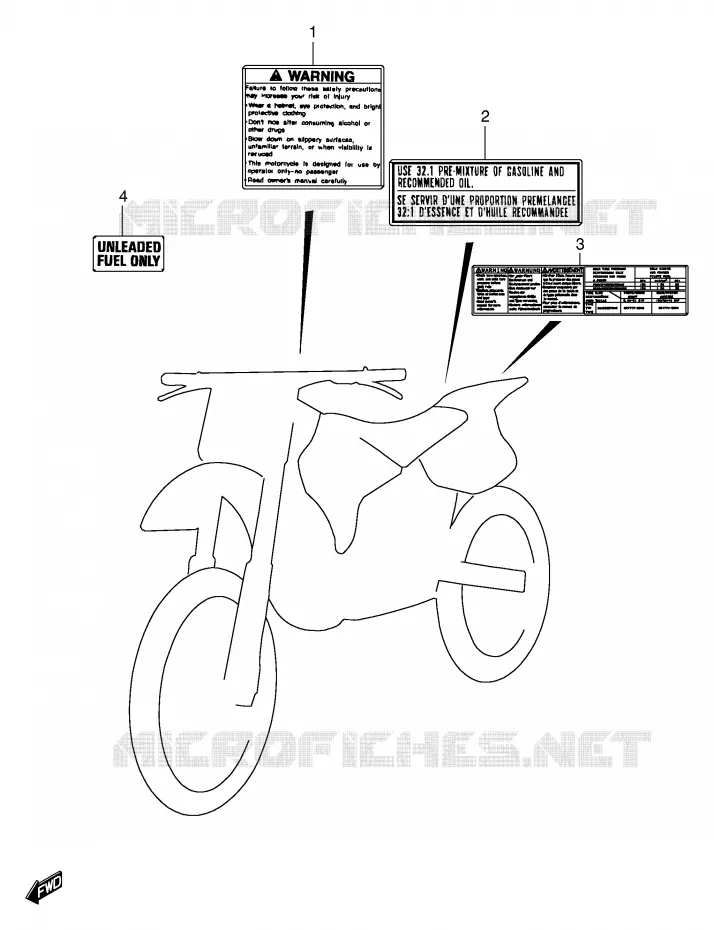 WAARSCHUWINGSLABEL Suzuki MOTO 250 RMX 1998  RMX250SW(E24)