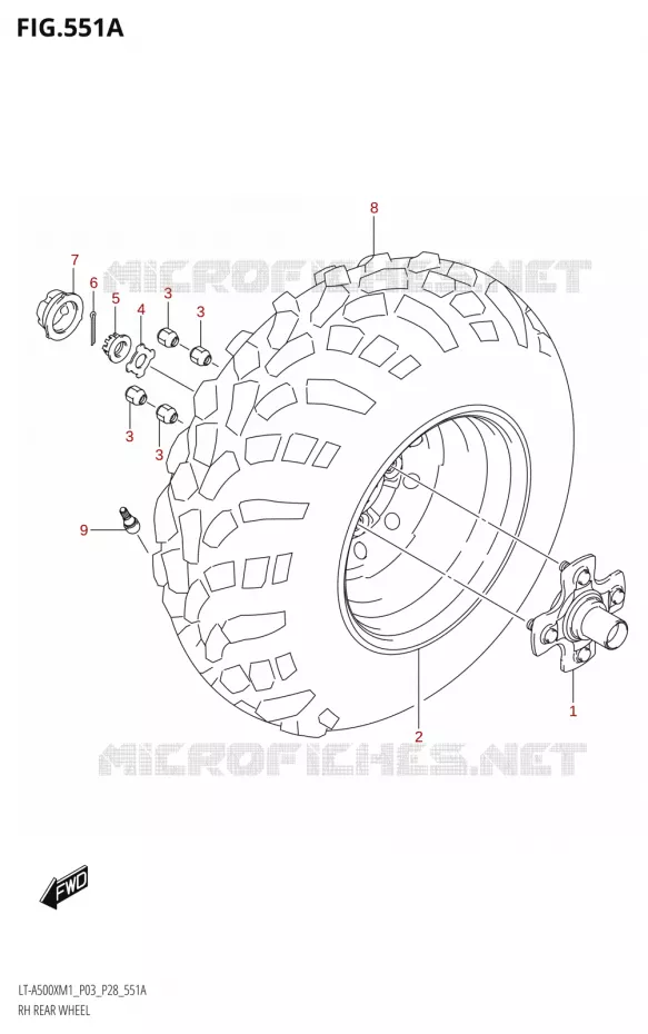 RECHTSE ACHTERWIEL Suzuki QUAD 500 KINGQUAD 2021  LT-A500X / XP M1 (P03,P28,P33)