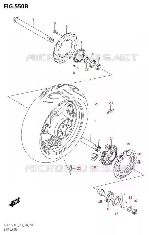 ROUE ARR (GSX-S750,GSX-S750A) Suzuki MOTO 750 GSX-S 2021  GSX-S750 / GSX-S750Z /​ GSX-S750A / ​GSX-S750ZA (E03 E28 )