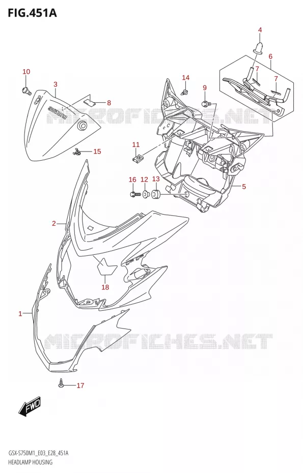 BOITIER PHARE (GSX-S750,GSX-S750A) Suzuki MOTO 750 GSX-S 2021  GSX-S750 / GSX-S750Z /​ GSX-S750A / ​GSX-S750ZA (E03 E28 )