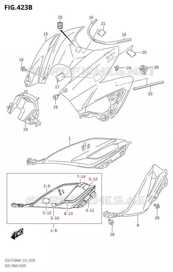 FUEL TANK - COVERS (GSX-S750ZA,GSX-S750UQZ,GSX-S750WQZ) Suzuki MOTO 750 GSX-S 2021  GSX-S750A /​GSX-S750ZA M1 (E21)