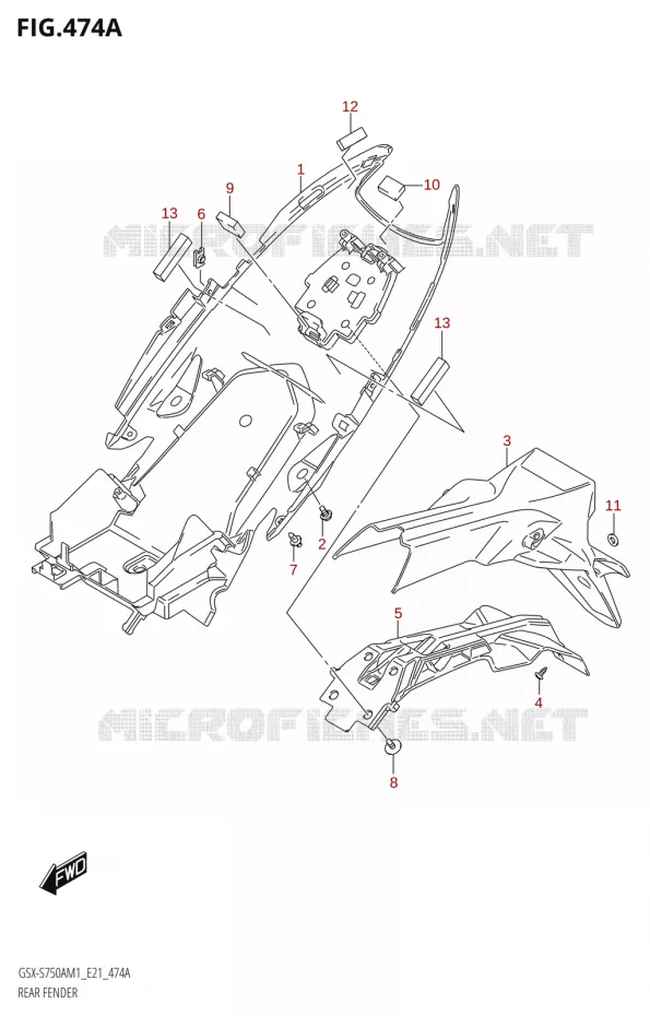 ACHTERSPATBORD Suzuki MOTO 750 GSX-S 2021  GSX-S750A /​GSX-S750ZA M1 (E21)