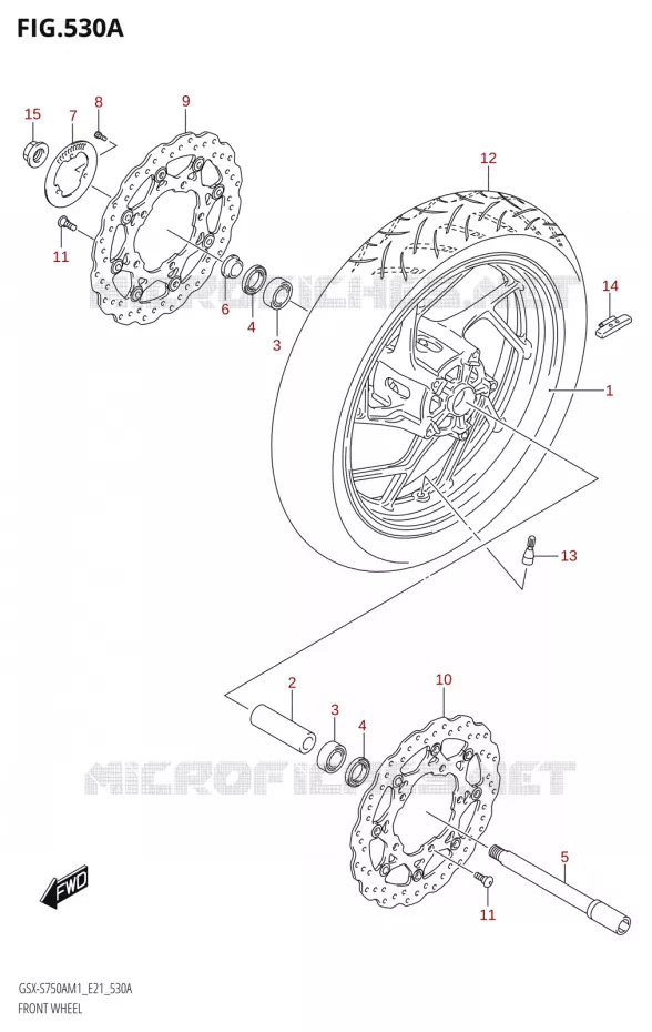 VOORWIELT (GSX-S750A,GSX-S750UQ,GSX-S750WQ) Suzuki MOTO 750 GSX-S 2021  GSX-S750UQ / ​GSX-S750UQZ M1 (E21)