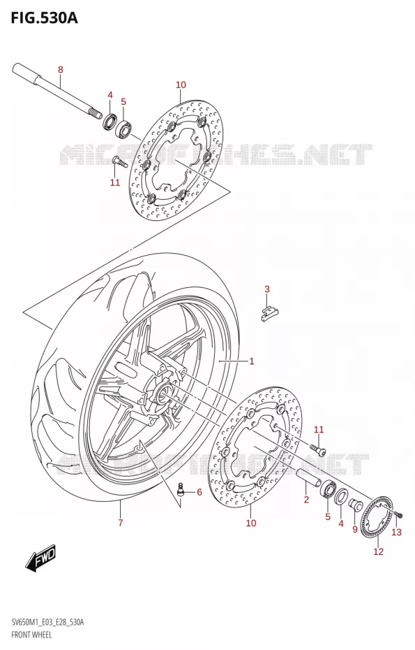 VOORWIELT (SV650,SV650A) Suzuki MOTO 650 SV 2021  SV650 M1 (E03,E28,E33)
